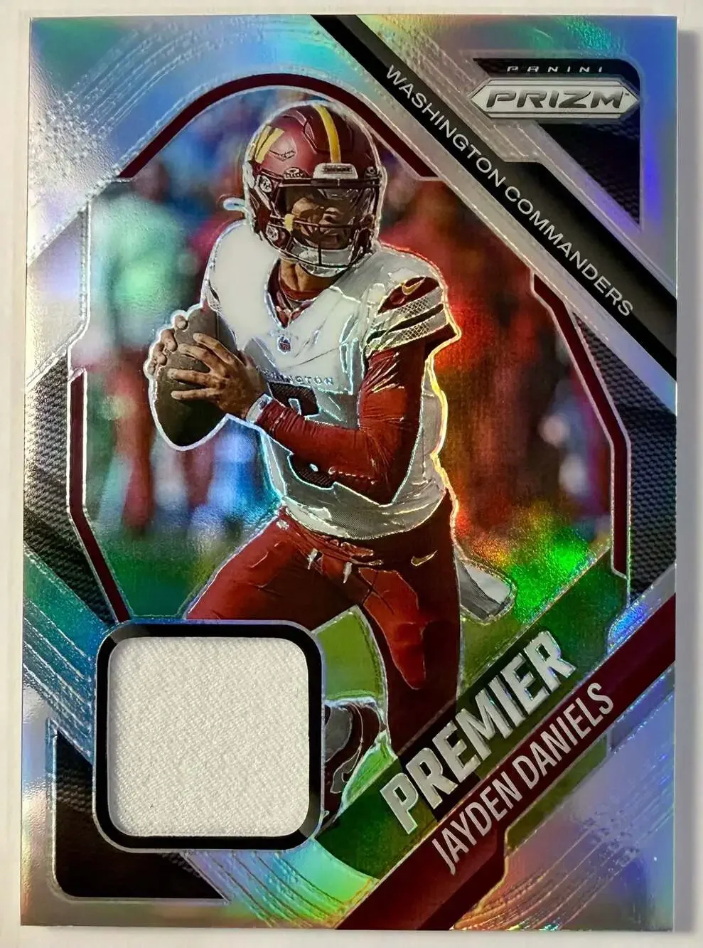 2025 Panini Silver Prizm Jayden Daniels Premier Jersey Memorabilia Card #PJY-JDA